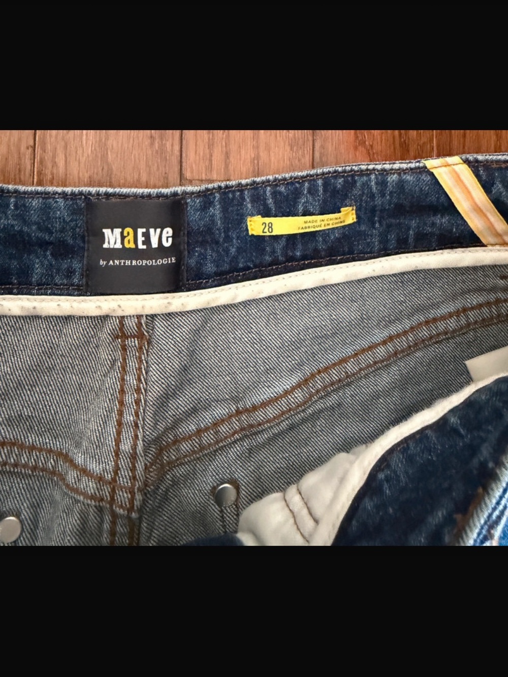 Anthropologie Blue Denim Wide-Leg Jeans with White and Blue Side Stripes - Picture 6 of 13